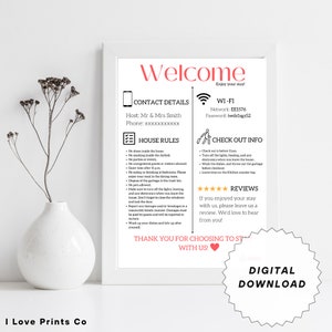 Letreros de bienvenida de Airbnb / Letreros imprimibles para alquileres a corto plazo / Póster de reglas de la casa / Guía editable Canva