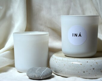Scented soy wax candle - choose your scent - cotton wick, reusable container  - long burning - minimalist frosted glass