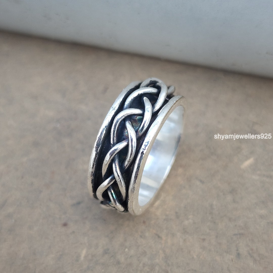 925 Sterling Silver Celtic Thumb Ring Braided Weave Band Etsy
