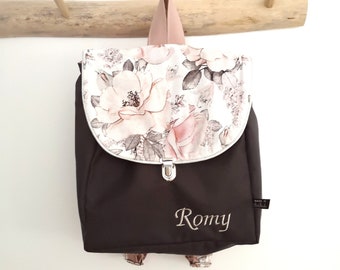 Sac à Dos Maternelle Collection Grandes fleurs Pivoine rose et gris