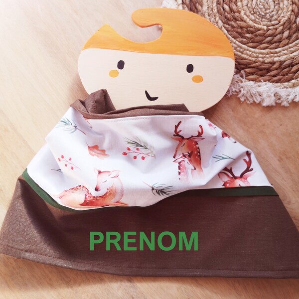 PACRACRA bib personalized with Family Deer embroidered first name in brown cotton bachette