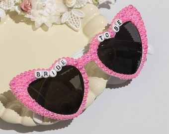 Personalized pink pearl Glasses,Bridesmaid Glasses, Bridal Sunglasses,Heart Shaped Sunglasses， Rhinestone Wedding Accessories