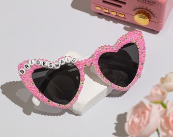 Sunglasses with bridal name,custom bridal heart shaped pearl sunglasses,Customized Bride Heart Sunglasses,Pearl Heart crystal Sunglasses