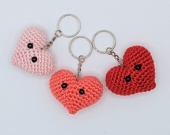 Valentine's Day Heart Keychains, Love keychain, Pink, Red, Coral Crochet Heart, Galentine's Day