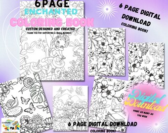 Libro para colorear de descarga digital encantada de 6 páginas hecho a medida. Una vez comprado, páginas imprimibles ilimitadas.