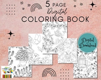 Libro para colorear de 5 páginas hecho a medida para adultos/adolescentes/niños. Descarga digital, una vez comprada y descargada, páginas imprimibles ilimitadas.