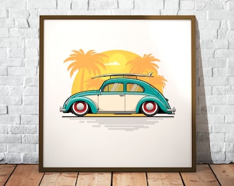 California Beetle | Surfing & Beach Life | The perfect gift for every Beetle fan | Poster printed on matte 200g paper | Illustration