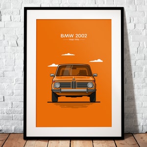 BMW 2002 como cartel | El regalo perfecto para cualquier fan de BMW | Póster impreso en papel mate de 200g | ilustración