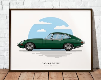 Jaguar E-Type | The perfect gift for every classic car fan | Poster printed on durable matte 200g paper | Illustration