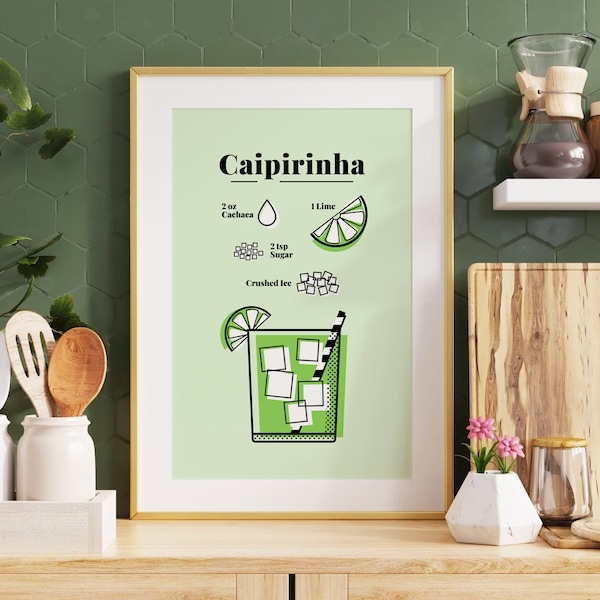 Caipirinha Cocktail als Poster | Das perfekte Geschenk für jeden Cocktail Fan | Poster gedruckt auf mattem 200g Papier | Illustration