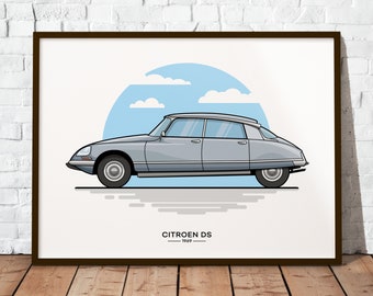 Citroen DS | The dream car of the 60s as a premium poster | Illustration