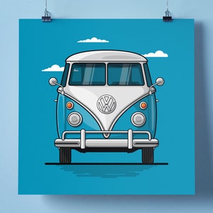 VW Bulli T1 Premium poster on matt 200g paper Illustration dream car Gift image 2