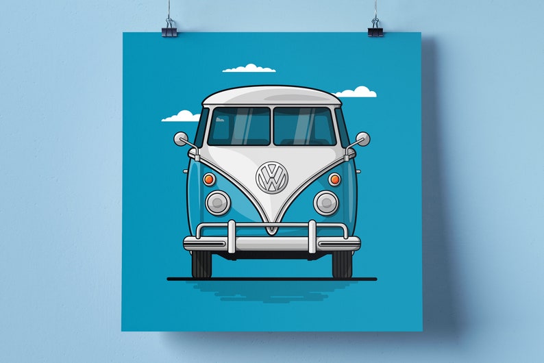 VW Bulli T1 Premium poster on matt 200g paper Illustration dream car Gift image 2