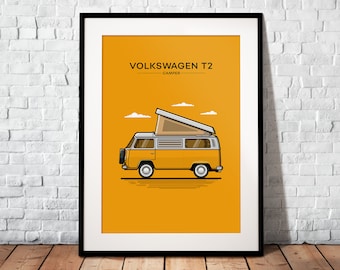 T2 Camper | The perfect gift for every camping fan | Poster printed on matte 200g paper | Illustration