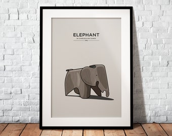 Eames Elephant as a premium poster | The perfect gift for every design fan | Poster printed on matte 200g paper | Illustration