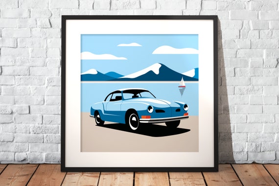 Der Karmann Ghia als Premium Poster auf mattem Papier | Illustration | Traumauto | Geschenk