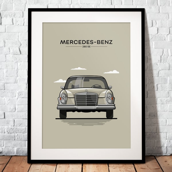 Mercedes-Benz 280 SE als Poster | Das perfekte Geschenk für jeden Mercedes Fan | Poster gedruckt auf mattem 200g Papier | Illustration