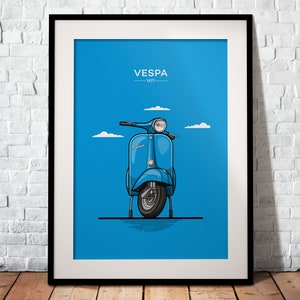 La Vespa como cartel premium | El regalo perfecto para cualquier aficionado al scooter | Póster impreso en papel mate de 200g | ilustración