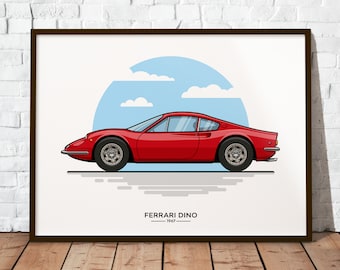 Ferrari Dino from 1967 | The perfect gift for any Ferrari fan | Poster printed on durable matte 200g paper | Illustration