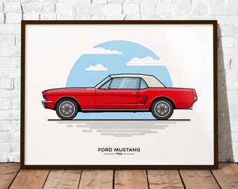 Ford Mustang | The perfect gift for every pony car fan | Poster printed on durable matte 200g paper | Illustration