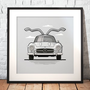 Mercedes Benz 300SL | Poster premium su carta opaca da 200g | Illustrazione | auto da sogno | Regalo