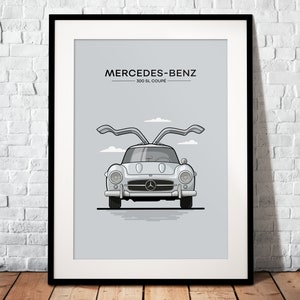 Mercedes 300 SL come poster premium | Il regalo perfetto per ogni appassionato di auto d'epoca | Poster stampato su carta opaca da 200 g | illustrazione