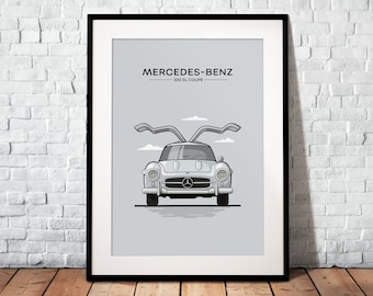 Mercedes 300 SL as a premium poster | The perfect gift for every classic car fan | Poster printed on matte 200g paper | Illustration