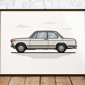 BMW 2002 | Den perfekta presenten till alla BMW-fans | Poster tryckt på slitstarkt matt 200g papper | Illustration