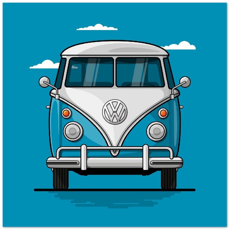 VW Bulli T1 Premium poster on matt 200g paper Illustration dream car Gift 25x25 cm / 10x10″