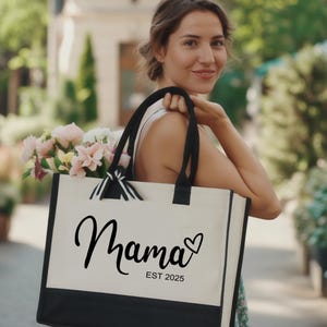 Custom Mama Tote Bag, Mama Tote Bag, Personalized Mama Bag, Gift for Mama, Mothers Day Gift, Mom Tote Bag, Grandma Bag, Mama Est 2025 Bag image 1