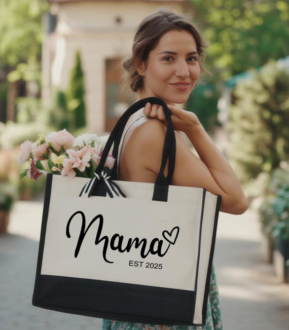 Custom Mama Tote Bag, Mama Tote Bag, Personalized Mama Bag, Gift for Mama, Mothers Day Gift, Mom Tote Bag, Grandma Bag, Mama Est 2025 Bag
