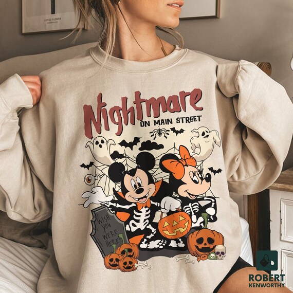 Vintage Mickey Minnie Halloween Shirts, Disney Halloween Sweatshirt, Nightmare On Main Street Mickey Minnie, Retro Disney Fall Sweatshirt