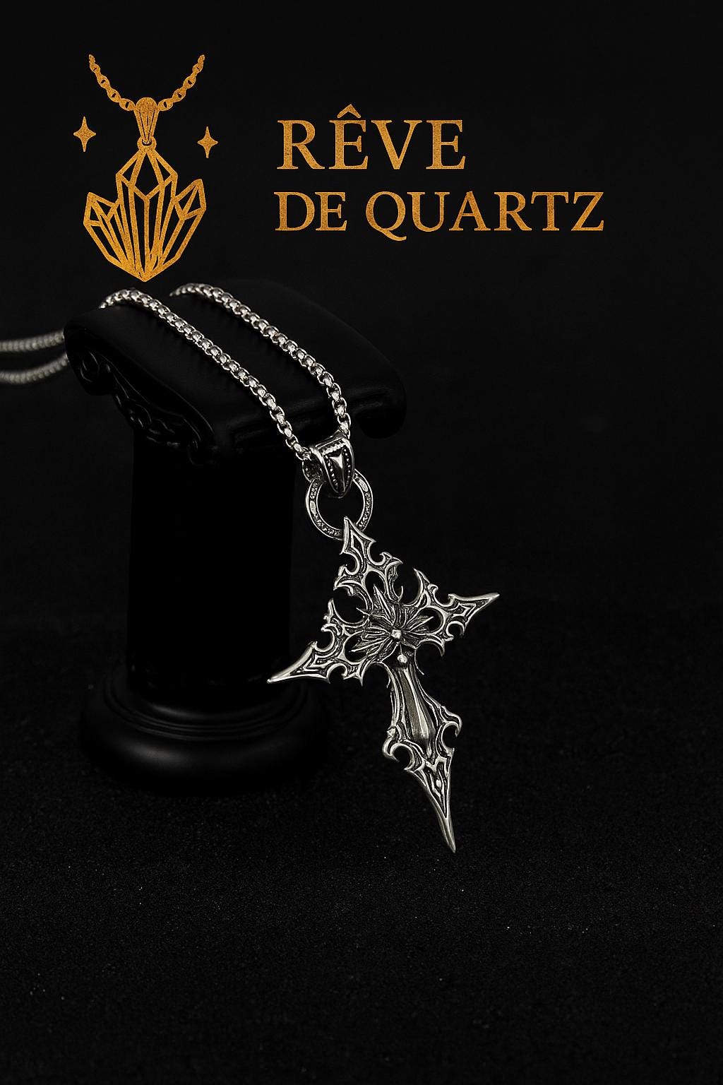 Collier Pendentif Croix Gothique Argenté – Acier, Neuf Sans Emballage D’origine
