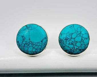 Handgemaakte sterlingzilveren turquoise manchetknopen, cadeau voor hem
