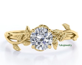 Moissanite Bohemian Engagement Ring - Vintage Moissanite Promise Ring - 18k Yellow Gold over Silver