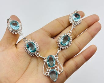 Handmade Sterling Silver Blue Topaz Necklace, Teardrop Gemstone