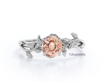 Antique Morganite solitaire nature inspired Engagement Ring Promise Ring Sterling Silver Women Ring