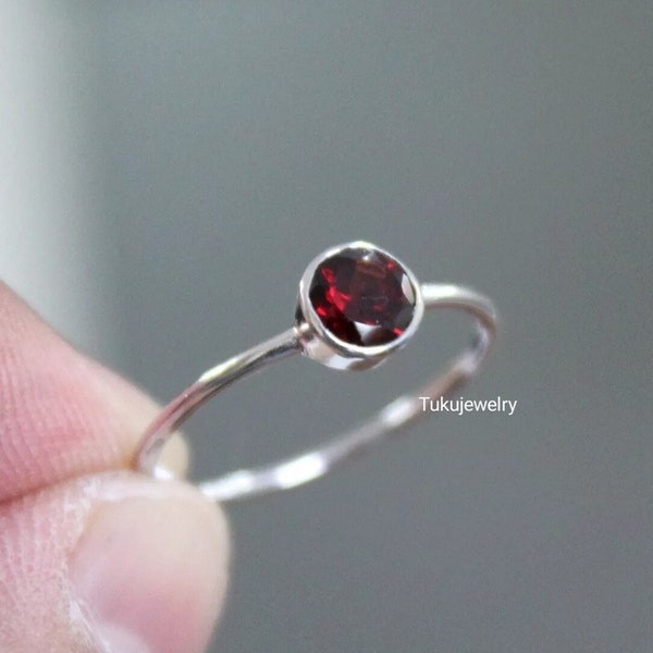 Hexagon cut red garnet ring Simple Bohemian Garnet Ring, For Women, January Birthstone, Handmade Ring, Stackable Ring, Couple Ring