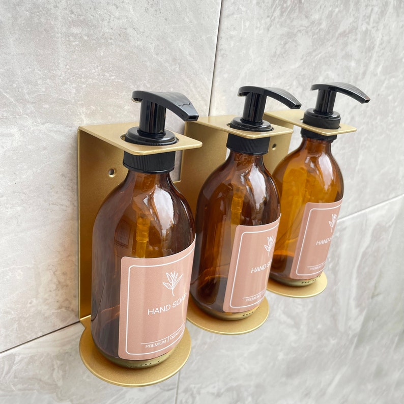 Gold Triple Wall Mounted Pump Bottle Holder, Soap Dispensers With ...
