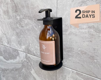 Väggmonterad tvålpumphållare i metall, bärnstensfärgad glasflaska (300 ml)