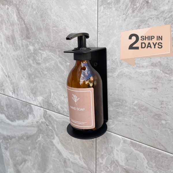 Soap Pump Holder With Amber Glass Bottle & Waterproof Label / Pump Bottle Holder / Hand Soap Bracket / Bottle Wall Mount / Soap Holder