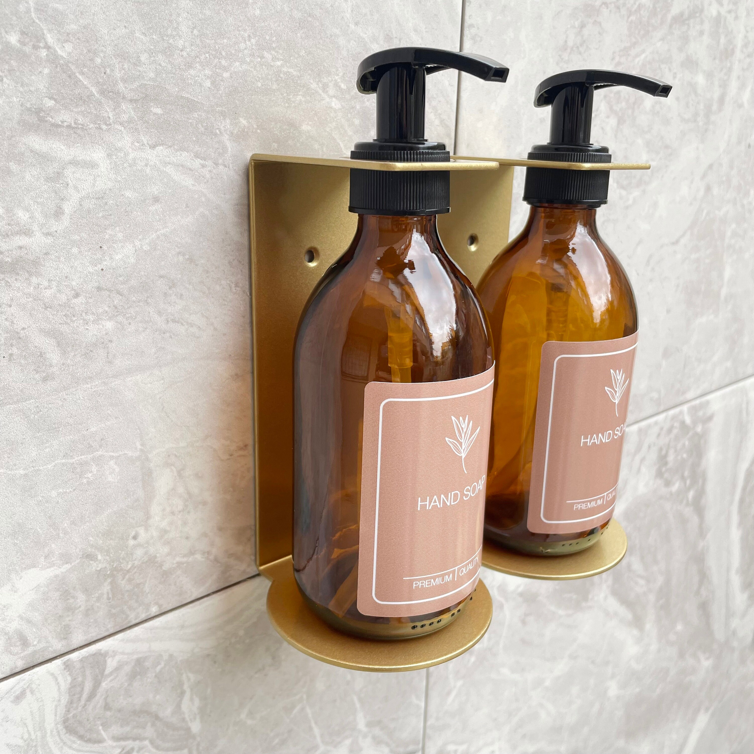 Gold Double Wall Mount Soap Dispenser Holder, Metal Organizer, Amber ...