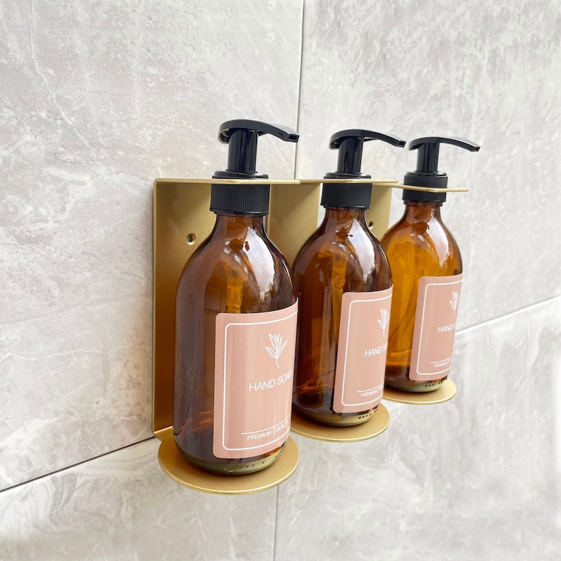 Gold Triple Wall Mounted Pump Bottle Holder Soap Dispensers Etsy