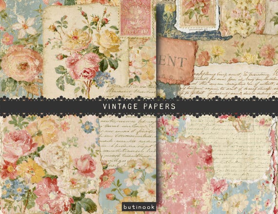 Vintage Botanical Collage Papers - Digital Download