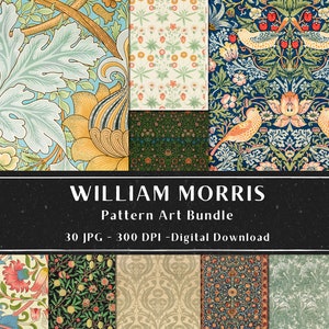 Puede incluir: Un paquete de descarga digital de 30 impresiones de arte de patrones de William Morris. Las impresiones presentan intrincados dise&ntilde;os florales y geom&eacute;tricos en una variedad de colores, incluidos el azul, el verde, el rojo y el amarillo. Las impresiones son de 300 DPI y son perfectas para usar en proyectos digitales e impresos.