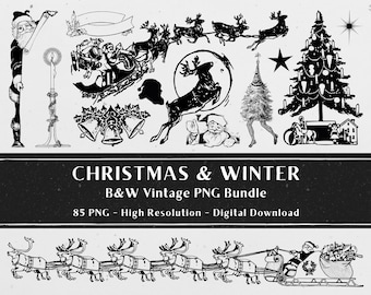 85 Vintage Christmas Winter Clipart PNG Bundle, Retro Christmas PNG Bundle, Vintage Santa Clipart PNG, Digital Item, Instant Download