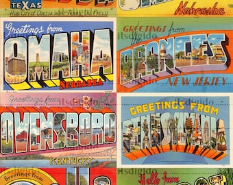 Part 3 - America States Cities Postcards Digital Kit Printable Souvenir Greeting Digikit Ephemera Scrapbooking Junk Journal Digital Download