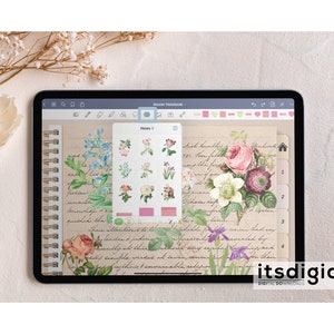 65 Vintage Flowers PNG Images, Fussy Cut Clipart, Digital Stickers for Note Apps, Junk Journals, Scrapbooking, Digital Download image 4