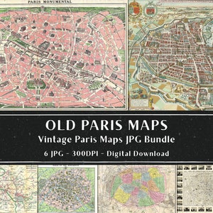 6 alte Paris Landkarten, Antike Paris Frankreich Karten, Vintage Paris Geographie Kunst Bundle, Sofortiger Download