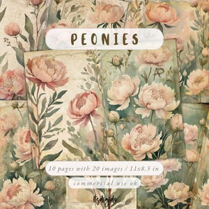 Vintage Pink Peony Junk Journal Digital Paper Printable 10 Digital Journal Pages Digikit Old Ephemera Page Scrapbooking Digital Download